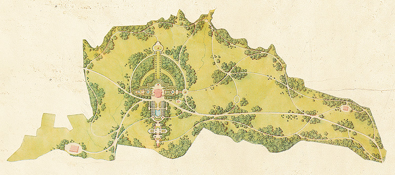 Bild: Parkanlage Linderhof, Plan von Carl von Effner um 1874